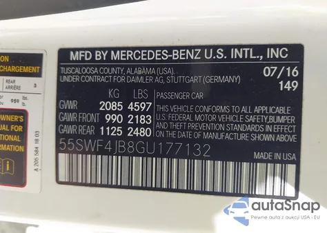 2016 Mercedes-Benz C 300 из США, поврежденный, VIN 55SWF4JB8GU177132